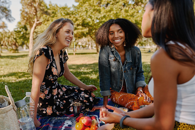 Friends after LASIK picnic girls smiling